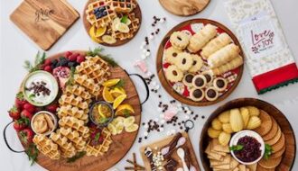 Charcuterie boards display Christmas brunch treats
