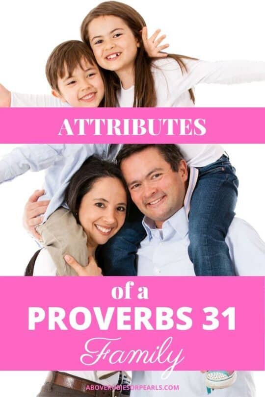 A proverbs 31 family poses with the children on their parents shoulders and with their arms spread wide.