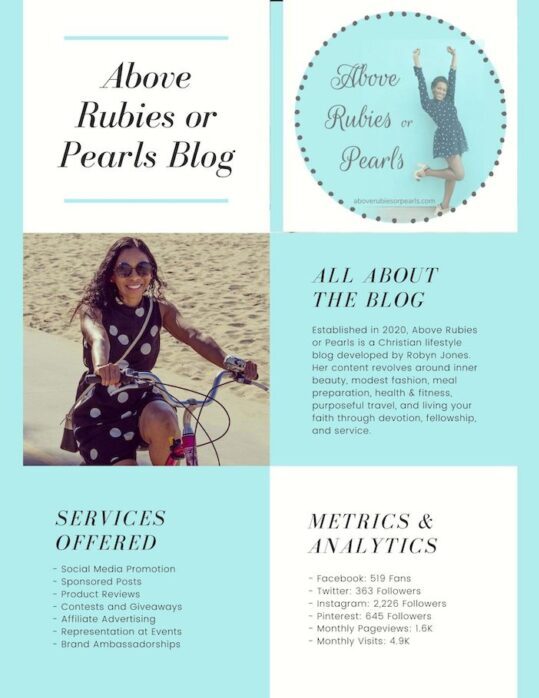 media kit for Above Rubies or Pearls