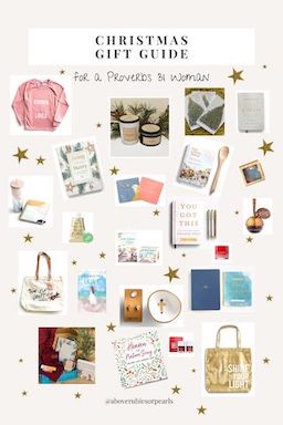 A collage of Christmas gift ideas for an aspiring Proverbs 31 Woman