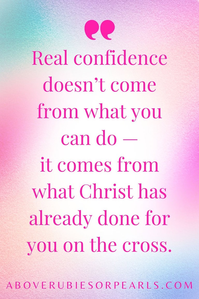 Quote from Christian devotional: ‘True confidence doesn’t come from how well you show up. It comes from what Jesus already finished. And because of the Cross… you are already enough.’ Text over a soft ombré background. Inspirational Bible-based encouragement for women of faith.