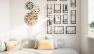 Sunlit cozy corner with curved sofa, tea set, and wall art creating a peaceful, welcoming home atmosphere.